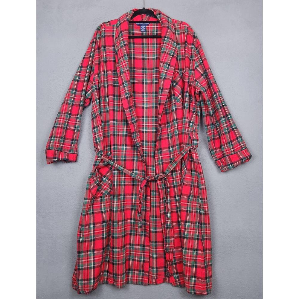 Vintage Christopher Hayes Robe Mens XL Red Plaid Flannel Belted Bathrobe Lounge